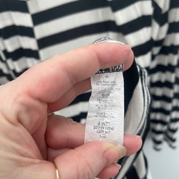 12PM by Mon Ami Women's Cardigan Sweater Striped Plaid Elbow Black White Large - Picture 2 of 7